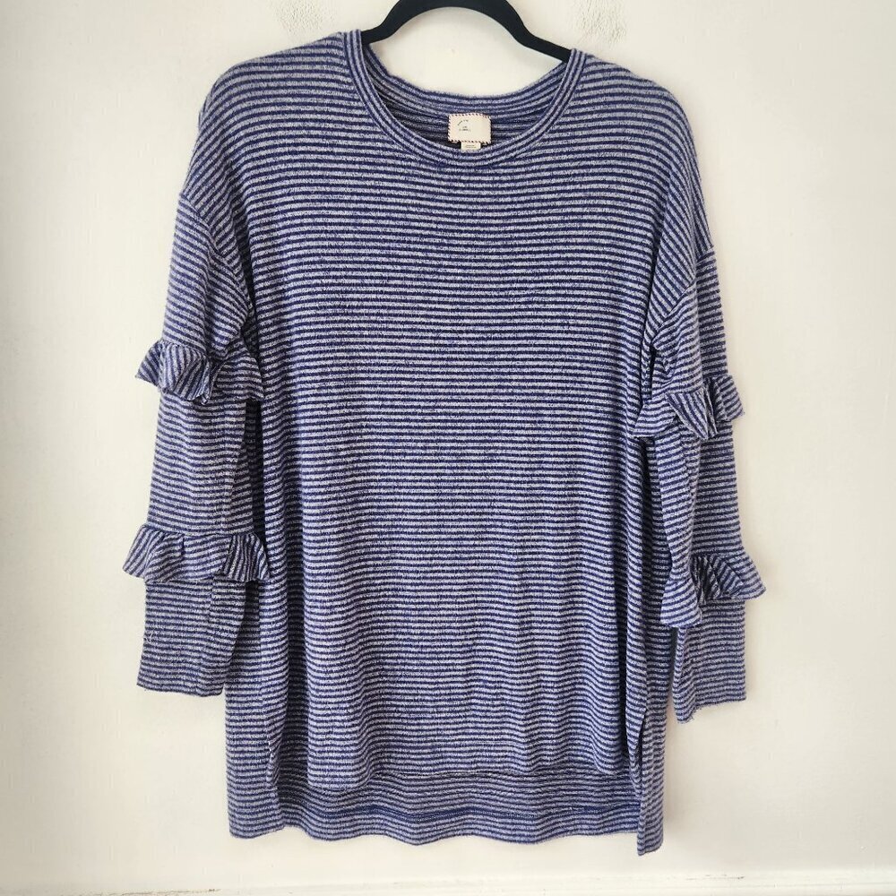 Anthropologie Postmark Blue Striped Lightweight Knit Long Sleep Top Sweater XS